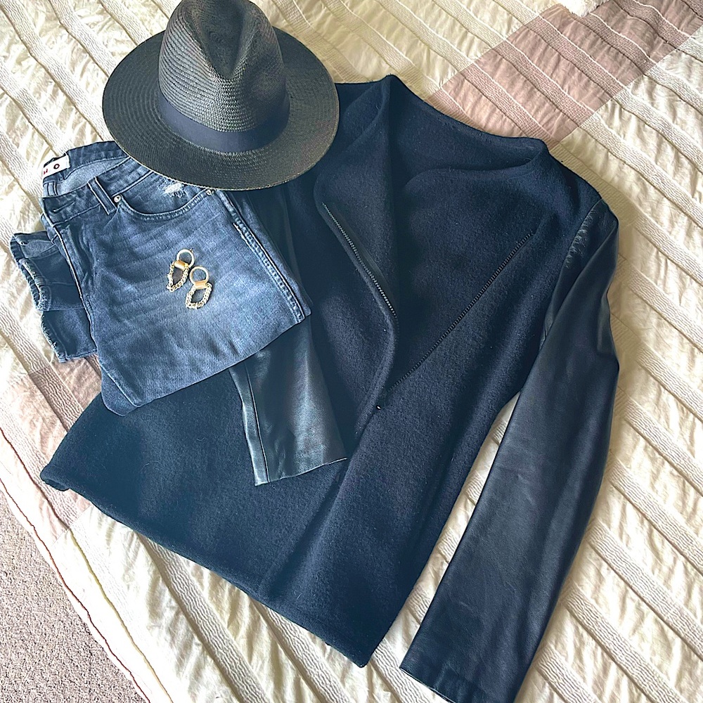 Black wool & leather VINCE blazer
